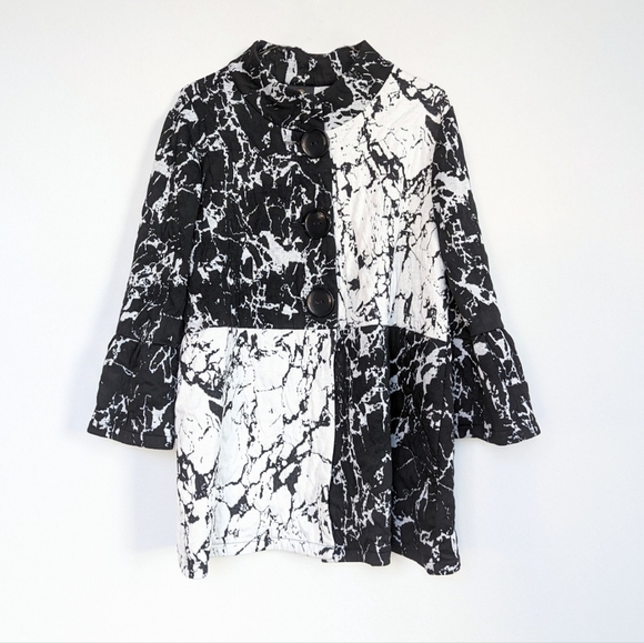 JM Collection Colorblock Marble Print Quilted ¾ Sleeve Jacket Black White- sz 1X - Picture 3 of 11